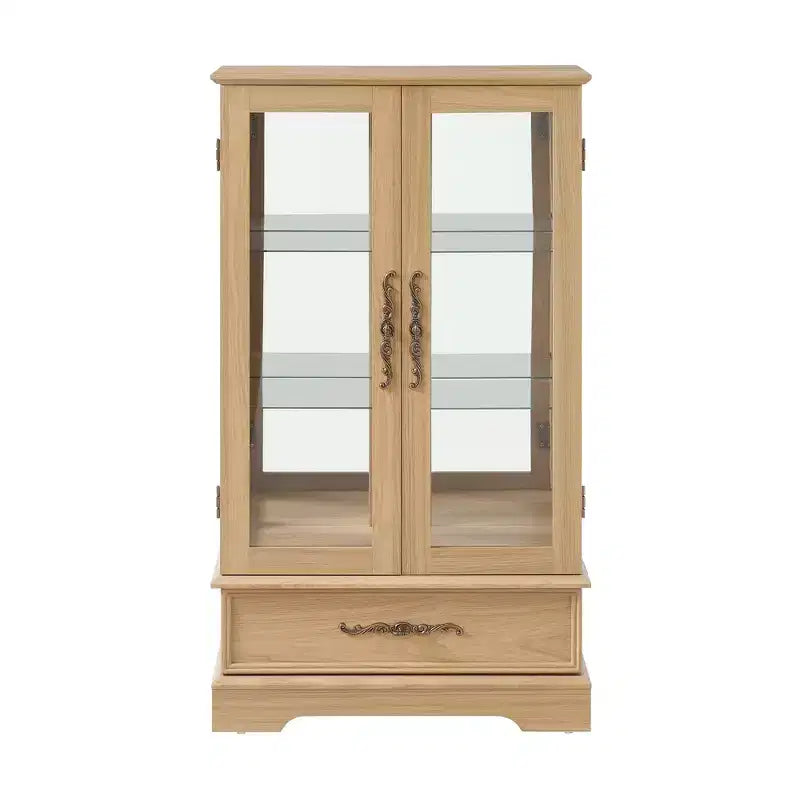 CLIHOME Vitrine en verre éclairée, meuble de rangement de cuisine, vitrine de porcelaine avec étagères réglables