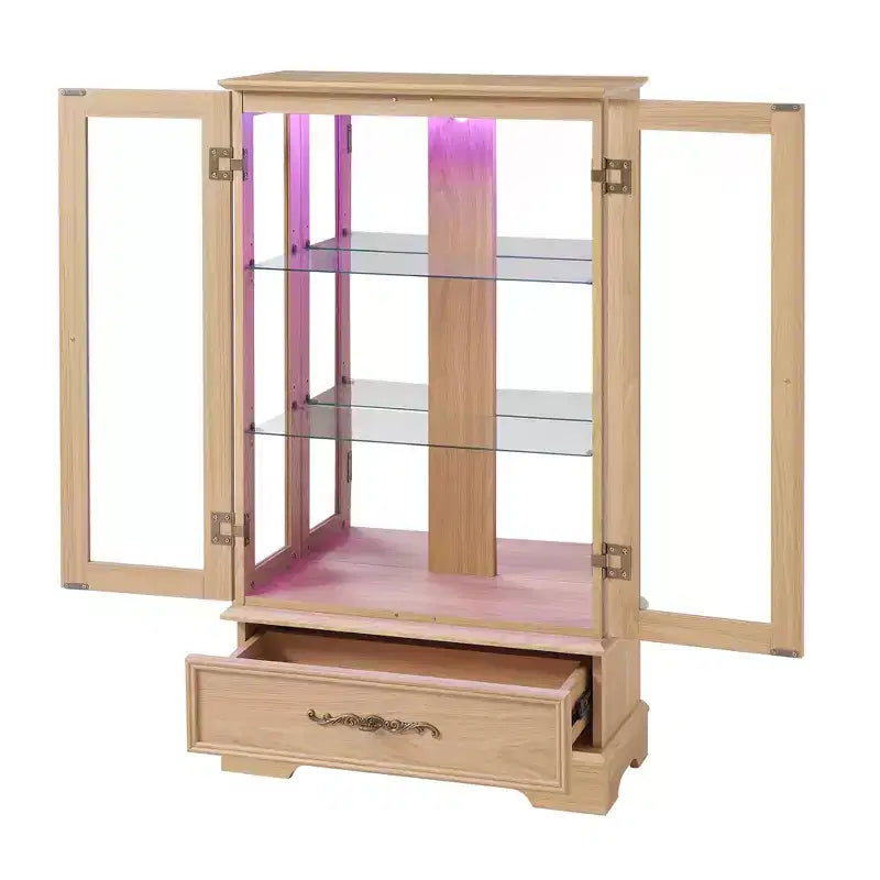 CLIHOME Vitrine en verre éclairée, meuble de rangement de cuisine, vitrine de porcelaine avec étagères réglables