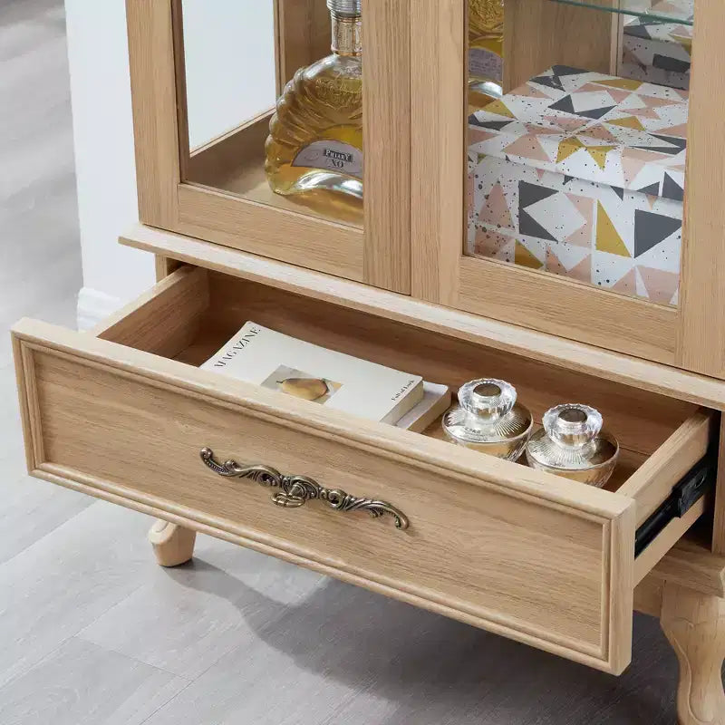 CLIHOME Vitrine en verre éclairée, meuble de rangement de cuisine, vitrine de porcelaine avec étagères réglables