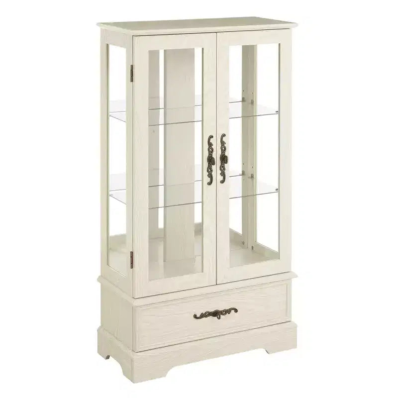 CLIHOME Vitrine en verre éclairée, meuble de rangement de cuisine, vitrine de porcelaine avec étagères réglables