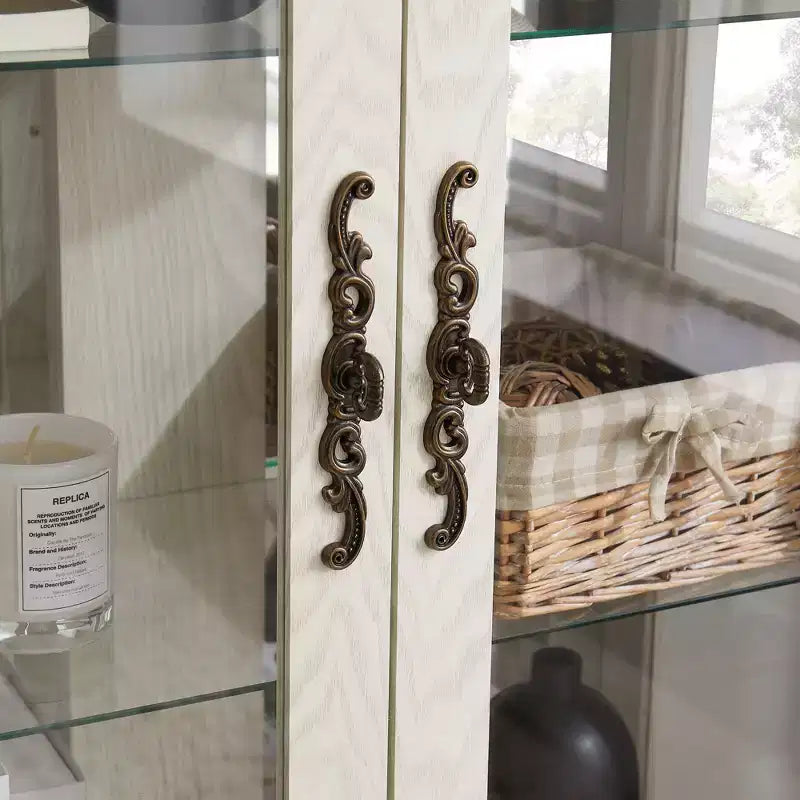 CLIHOME Vitrine en verre éclairée, meuble de rangement de cuisine, vitrine de porcelaine avec étagères réglables