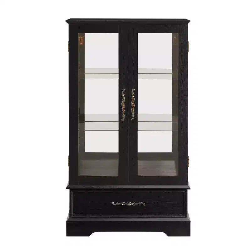 CLIHOME Vitrine en verre éclairée, meuble de rangement de cuisine, vitrine de porcelaine avec étagères réglables