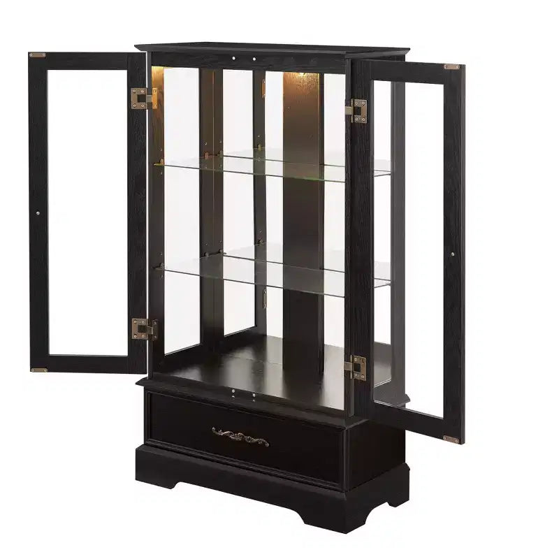 CLIHOME Vitrine en verre éclairée, meuble de rangement de cuisine, vitrine de porcelaine avec étagères réglables