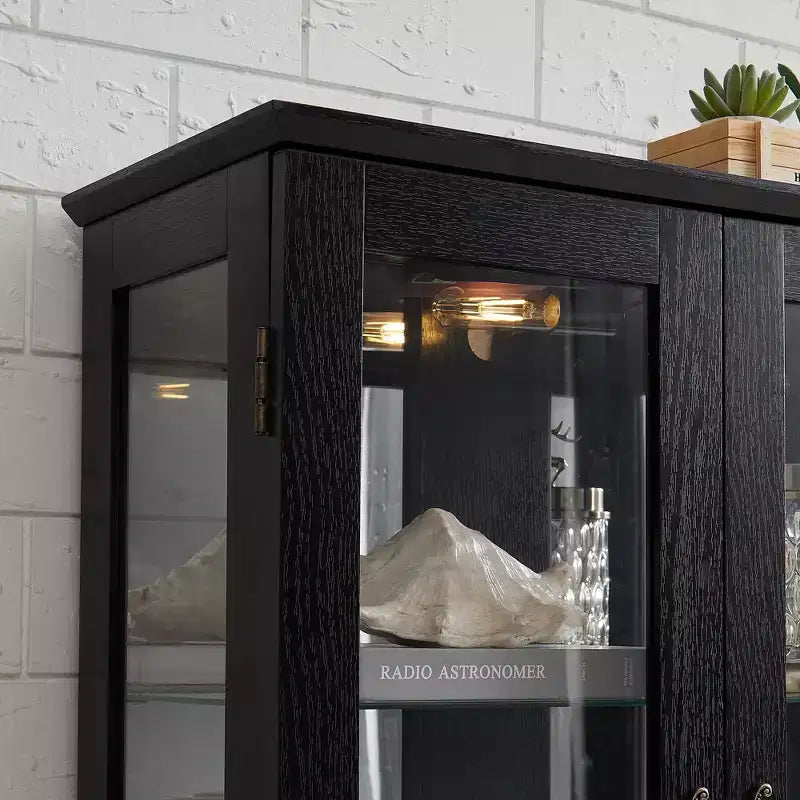 CLIHOME Vitrine en verre éclairée, meuble de rangement de cuisine, vitrine de porcelaine avec étagères réglables