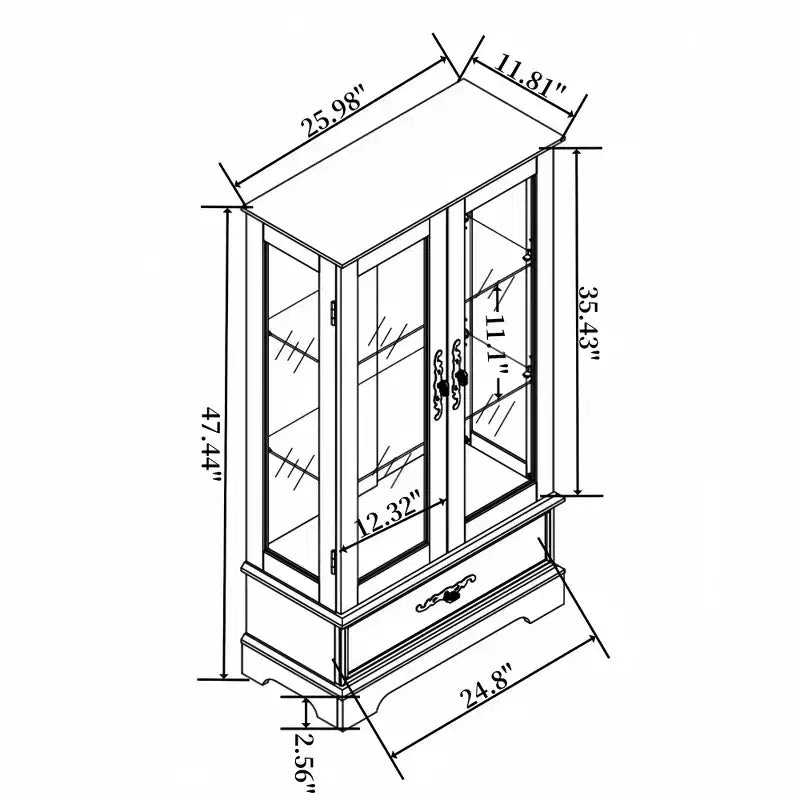 CLIHOME Vitrine en verre éclairée, meuble de rangement de cuisine, vitrine de porcelaine avec étagères réglables