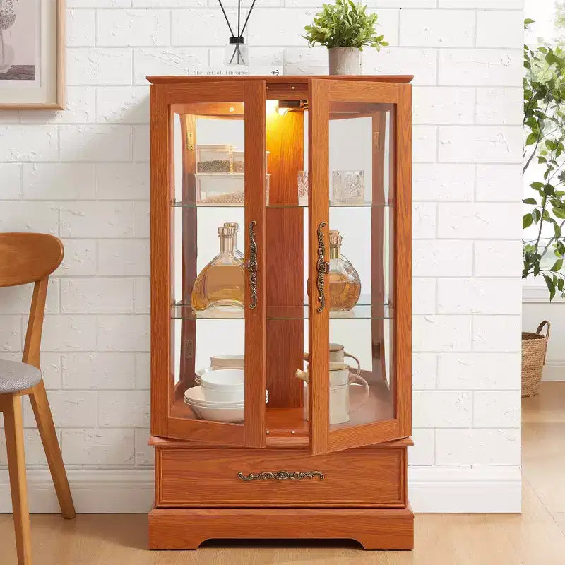 CLIHOME Vitrine en verre éclairée, meuble de rangement de cuisine, vitrine de porcelaine avec étagères réglables