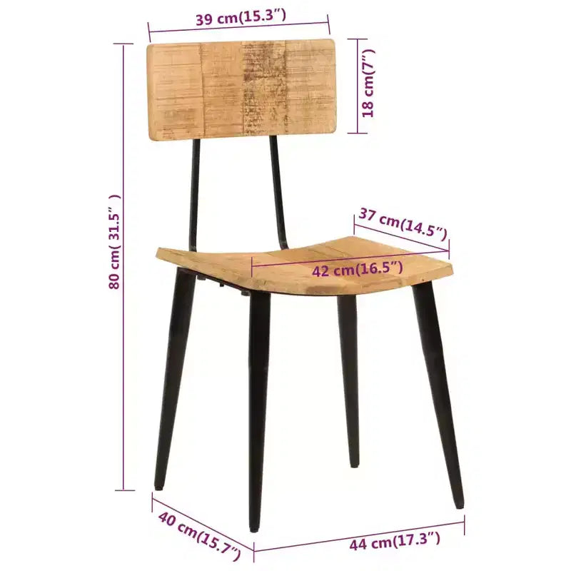 CLIHOME Chaises de salle à manger en bois massif et fer forgé de style minimaliste moderne pour salles à manger, cuisines et salons (lot de 2)