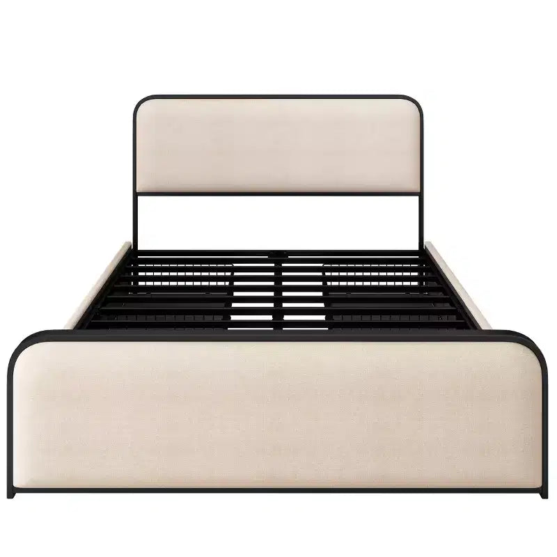 Cadre de lit Whisen Queen moderne en métal avec tête de lit capitonnée et 4 tiroirs - Beige