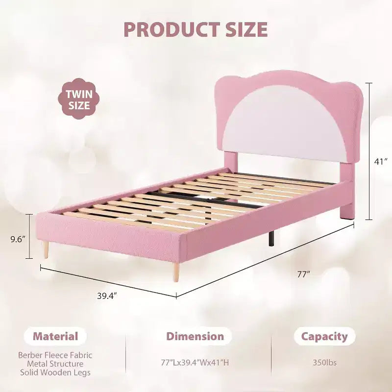 Cadre de lit double/complet rembourré avec tête de lit en forme de panda, lit plateforme en polaire berbère pour filles et garçons, aucun sommier tapissier requis, lattes en bois stables