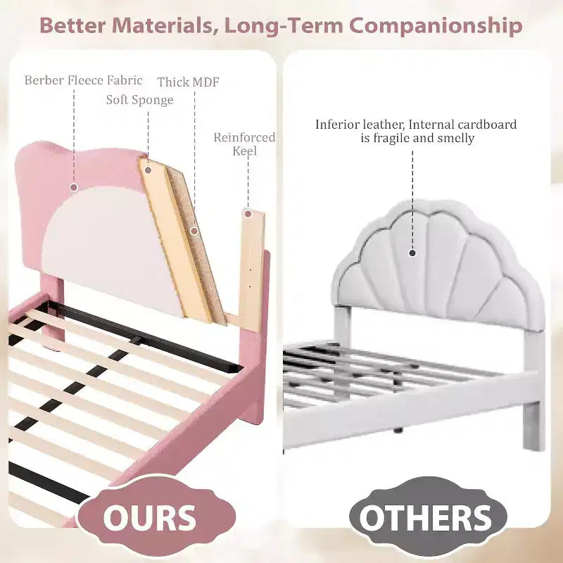 Cadre de lit double/complet rembourré avec tête de lit en forme de panda, lit plateforme en polaire berbère pour filles et garçons, aucun sommier tapissier requis, lattes en bois stables