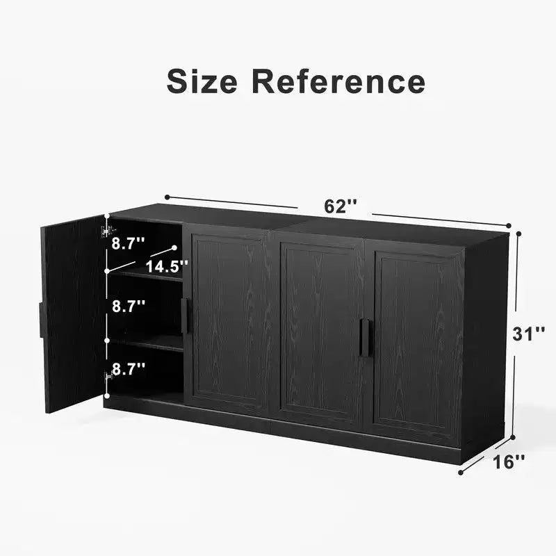 PexFix Buffet de Salle à Manger 157,5 cm L x 78,7 cm H, Meuble de Rangement de Cuisine de Ferme avec Étagères Réglables pour Cuisine, Salle à Manger, Salon, Noir
