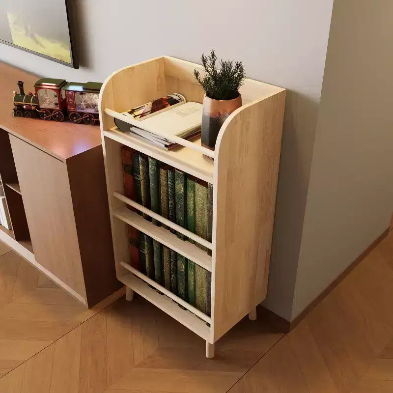 Bibliothèque Okak en bois massif de pin, étagères épaisses avec 3 niveaux, organiseur de rangement de style ferme pour salon, bureau, bois naturel