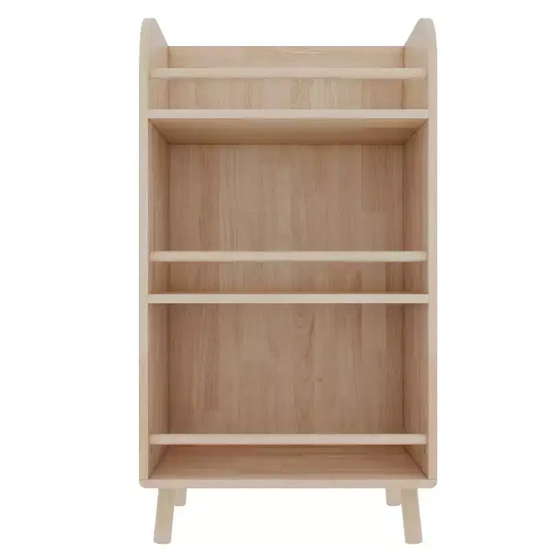 Bibliothèque Okak en bois massif de pin, étagères épaisses avec 3 niveaux, organiseur de rangement de style ferme pour salon, bureau, bois naturel