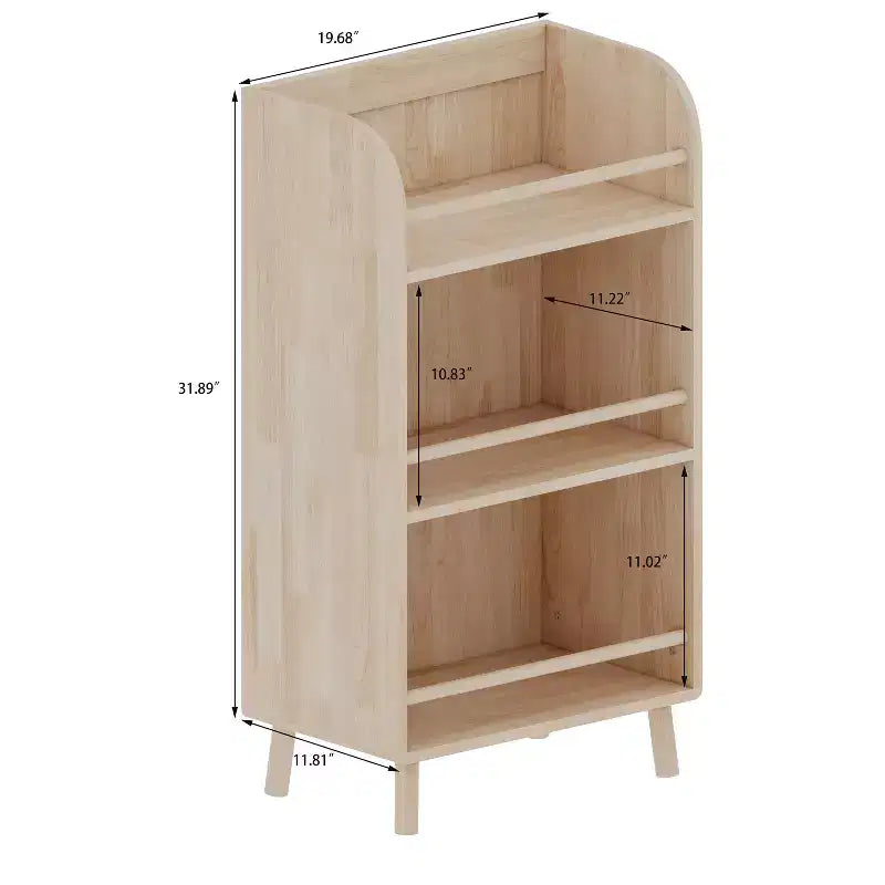 Bibliothèque Okak en bois massif de pin, étagères épaisses avec 3 niveaux, organiseur de rangement de style ferme pour salon, bureau, bois naturel