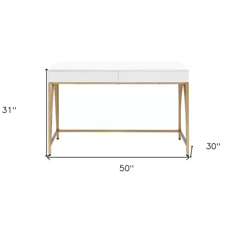 HomeRoots Coiffeuse 50 Blanc et Or en Bois et Acier avec Deux Tiroirs