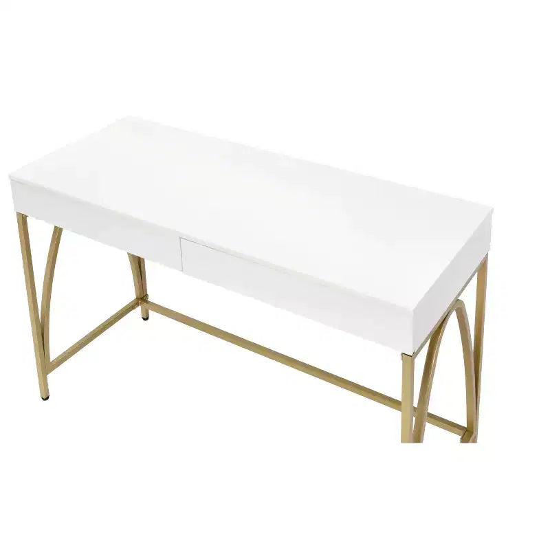 HomeRoots Coiffeuse 50 Blanc et Or en Bois et Acier avec Deux Tiroirs