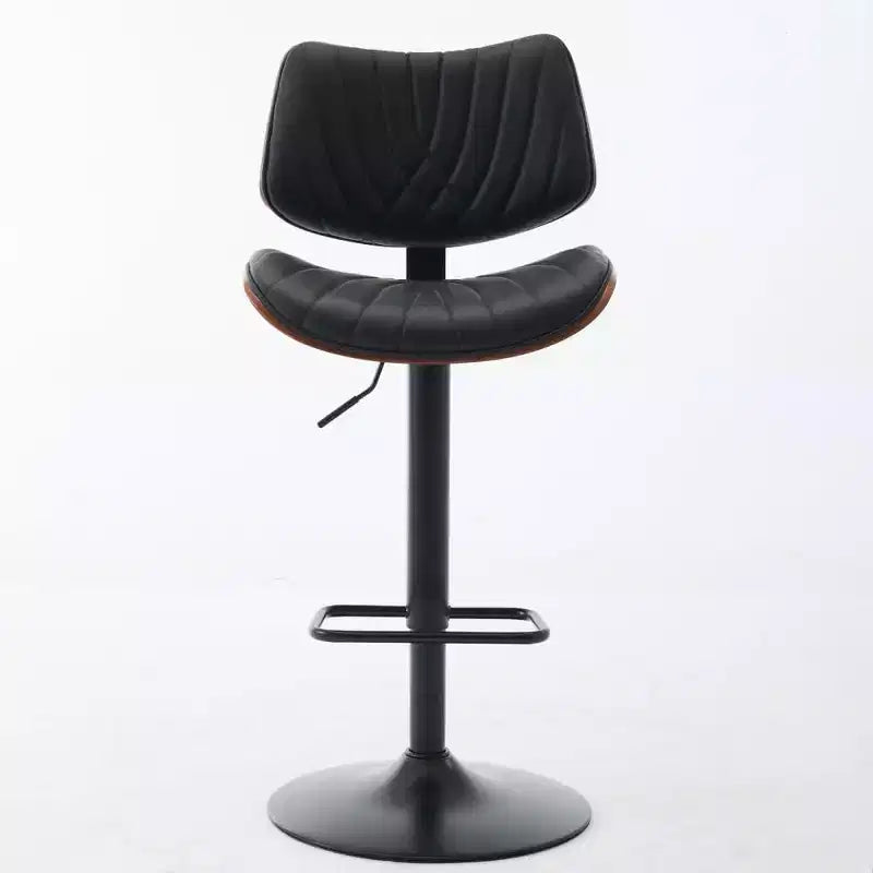 Tabouret de bar moderne pivotant à hauteur réglable, en bois courbé de noyer et similicuir, rotation à 360°, dossier ergonomique, base stable pour la cuisine et le bar à domicile