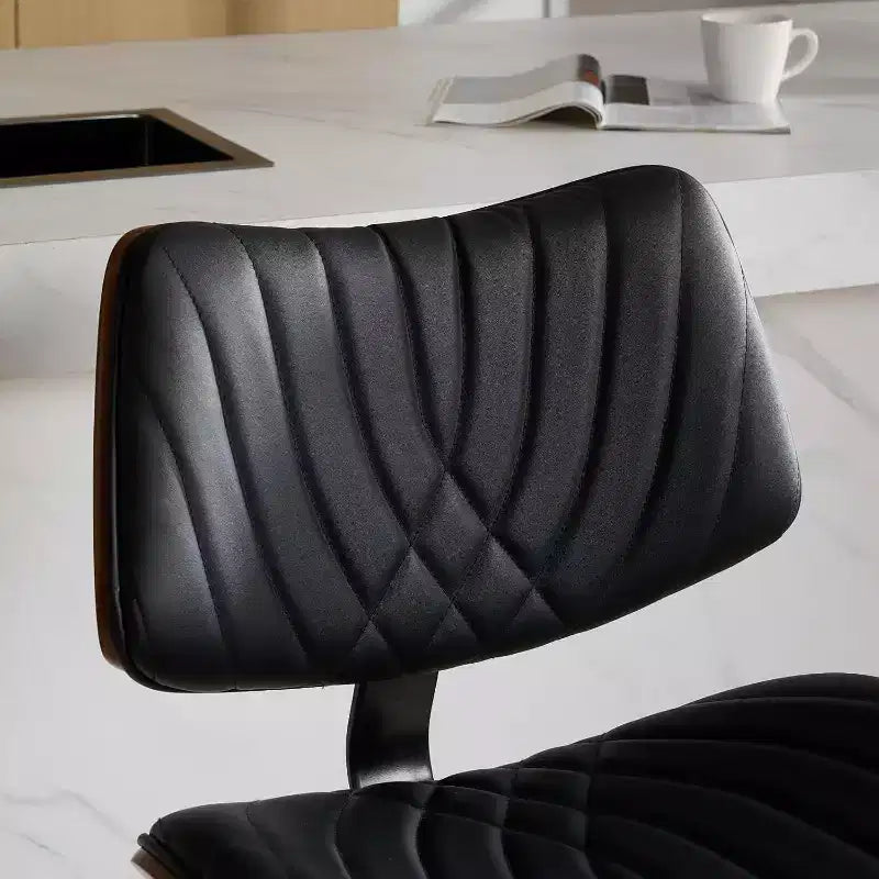 Tabouret de bar moderne pivotant à hauteur réglable, en bois courbé de noyer et similicuir, rotation à 360°, dossier ergonomique, base stable pour la cuisine et le bar à domicile