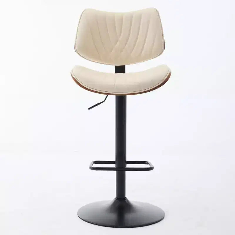 Tabouret de bar moderne pivotant à hauteur réglable, en bois courbé de noyer et similicuir, rotation à 360°, dossier ergonomique, base stable pour la cuisine et le bar à domicile