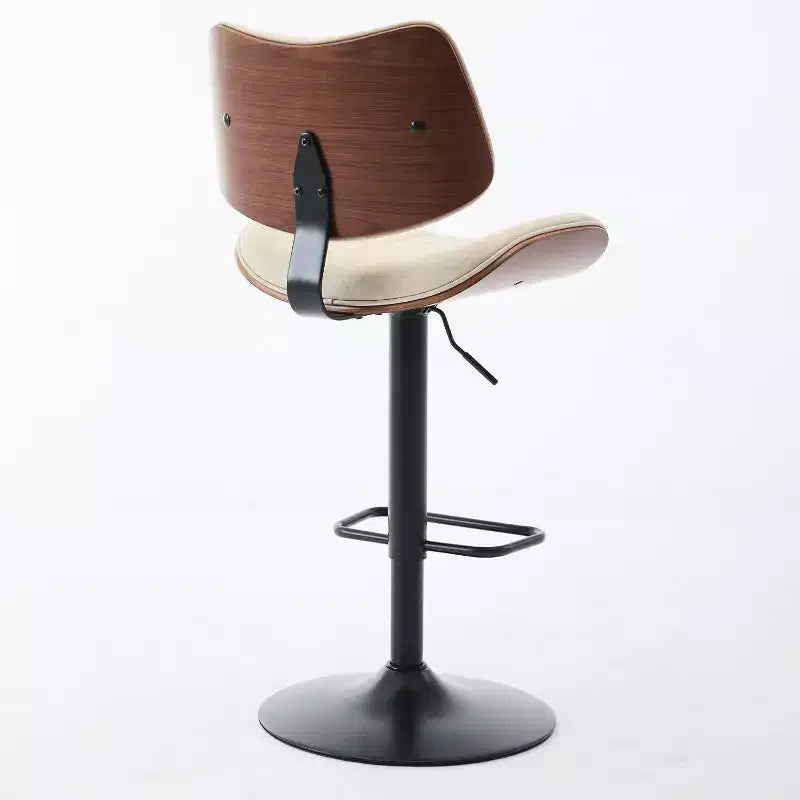 Tabouret de bar moderne pivotant à hauteur réglable, en bois courbé de noyer et similicuir, rotation à 360°, dossier ergonomique, base stable pour la cuisine et le bar à domicile