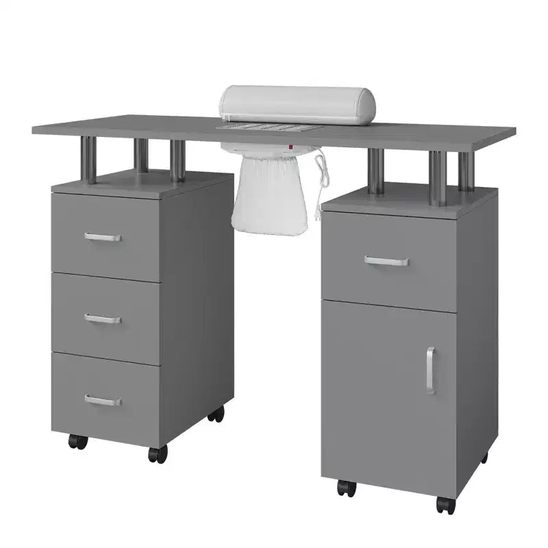 Table de Manucure, Bureau d'Onglerie pour Technicien d'Ongles, Poste de Travail pour Onglerie avec Aspirateur de Poussière, Station de Travail de Salon de Beauté avec Roulettes Verrouillables et Coussin de Poignet