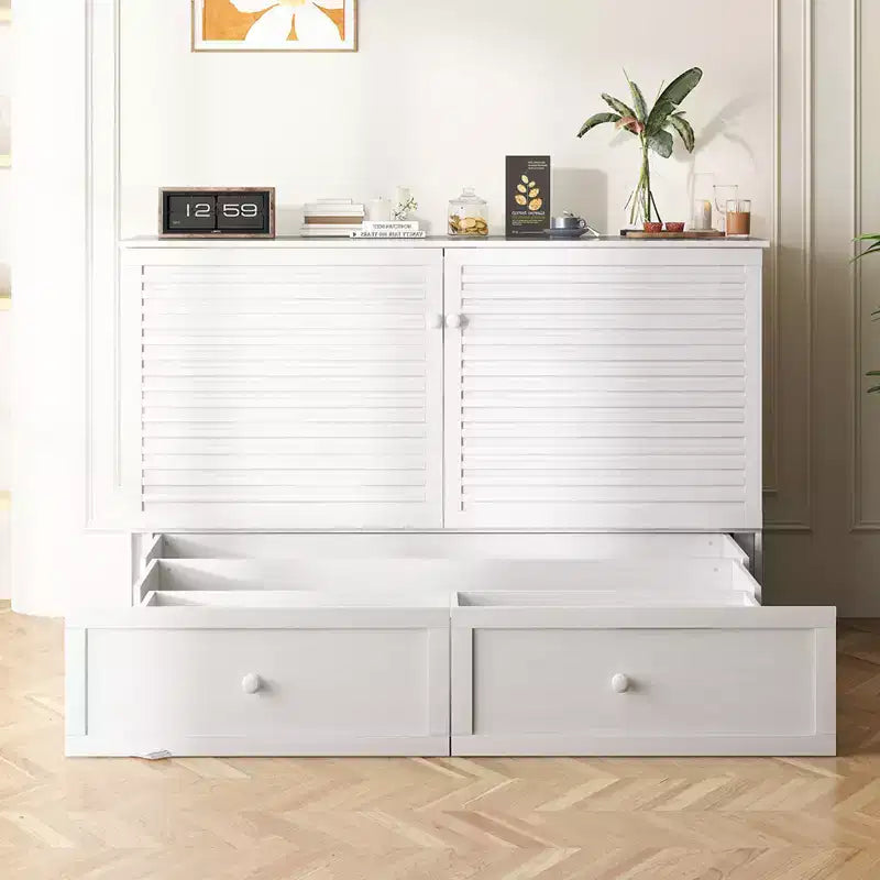 Lit escamotable moderne Mjkone Queen Size avec ports USB, 2 tiroirs avec matelas de 12 cm