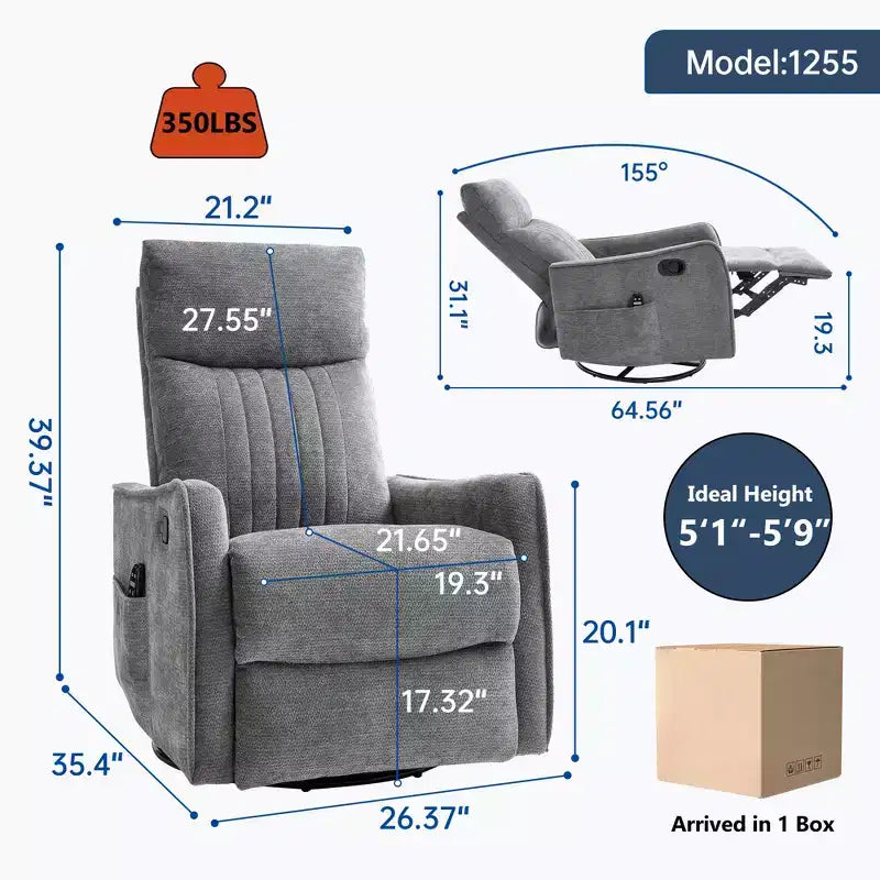 Fauteuil inclinable manuel massant et chauffant beige en tissu avec fonction bascule et pivot pour salon