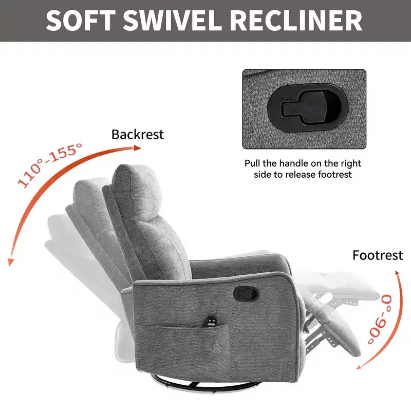 Fauteuil inclinable manuel massant et chauffant beige en tissu avec fonction bascule et pivot pour salon
