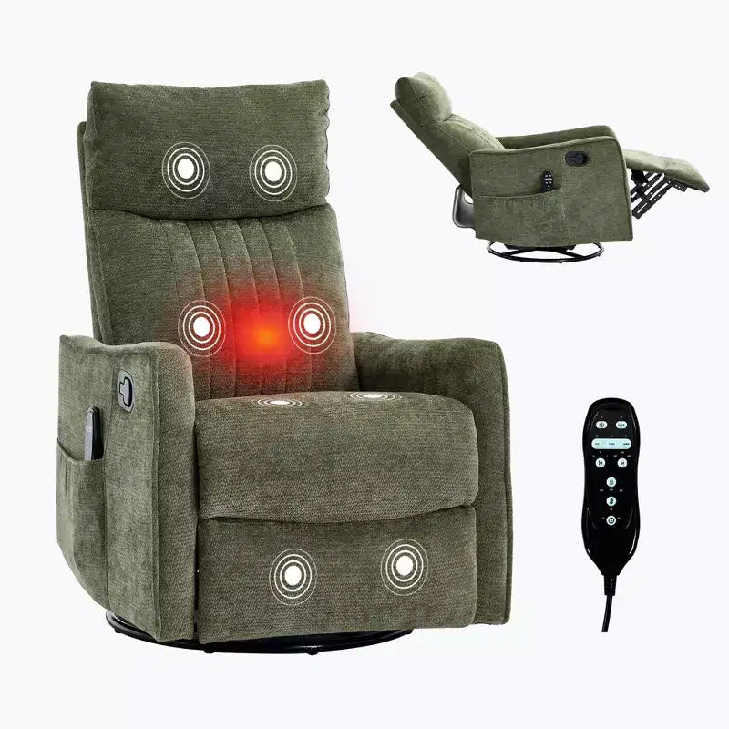 Fauteuil inclinable manuel massant et chauffant beige en tissu avec fonction bascule et pivot pour salon