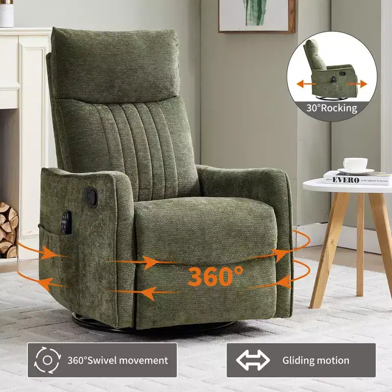 Fauteuil inclinable manuel massant et chauffant beige en tissu avec fonction bascule et pivot pour salon