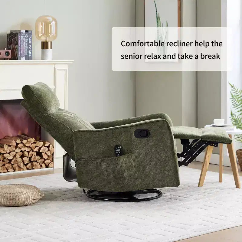 Fauteuil inclinable manuel massant et chauffant beige en tissu avec fonction bascule et pivot pour salon
