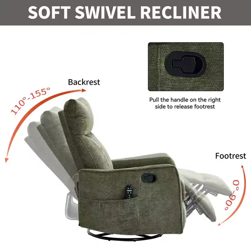 Fauteuil inclinable manuel massant et chauffant beige en tissu avec fonction bascule et pivot pour salon