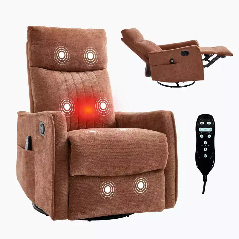 Fauteuil inclinable manuel massant et chauffant beige en tissu avec fonction bascule et pivot pour salon