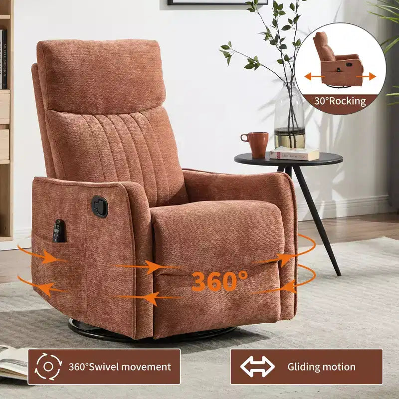 Fauteuil inclinable manuel massant et chauffant beige en tissu avec fonction bascule et pivot pour salon
