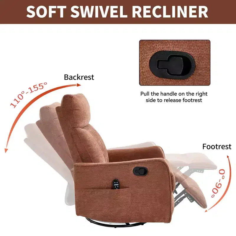 Fauteuil inclinable manuel massant et chauffant beige en tissu avec fonction bascule et pivot pour salon