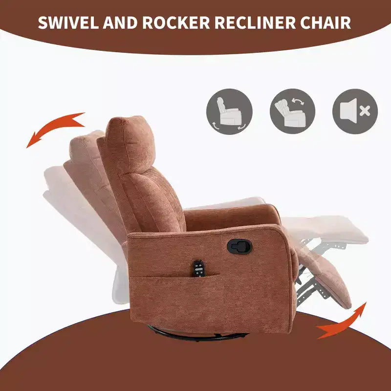 Fauteuil inclinable manuel massant et chauffant beige en tissu avec fonction bascule et pivot pour salon