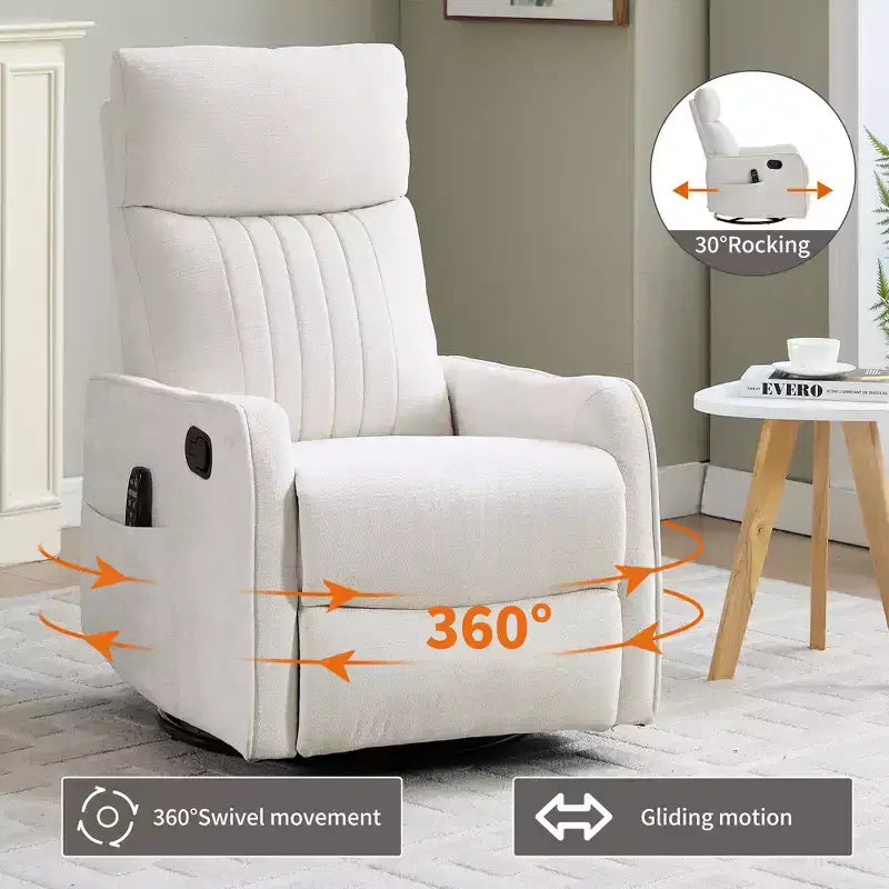 Fauteuil inclinable manuel massant et chauffant beige en tissu avec fonction bascule et pivot pour salon