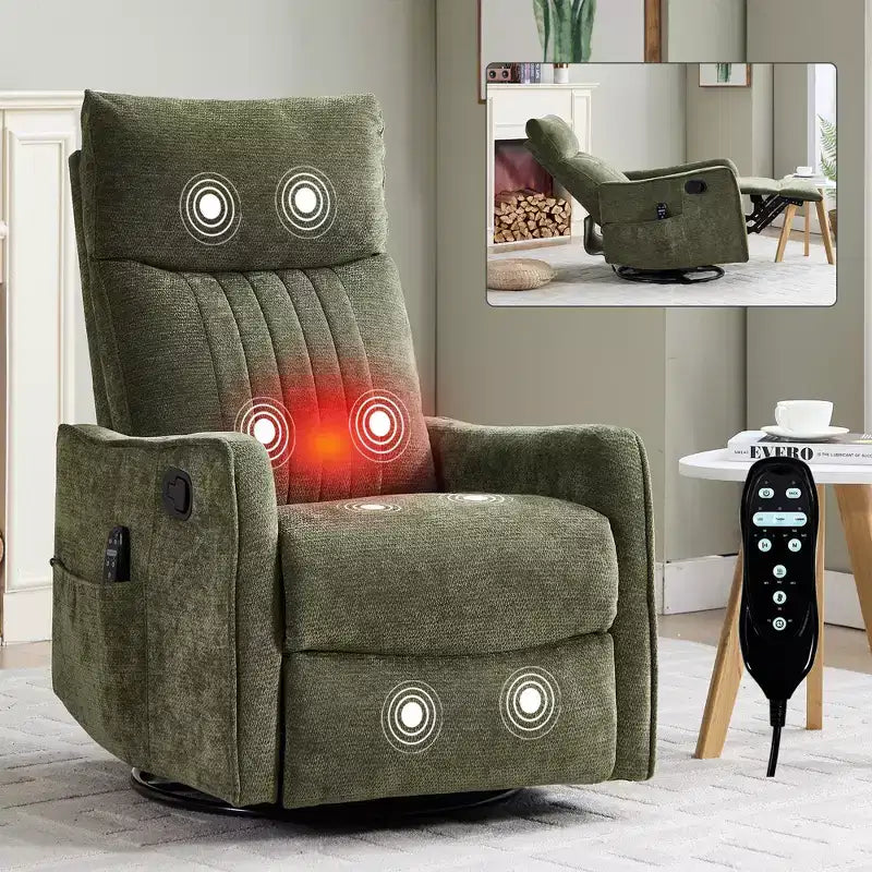 Fauteuil inclinable manuel massant et chauffant beige en tissu avec fonction bascule et pivot pour salon