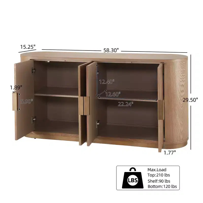 Christopher Knight Home Arvenia, buffet bahut moderne de 148 cm avec 4 portes et étagères réglables