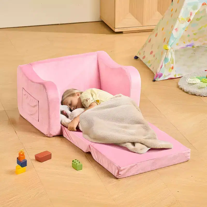 VEVOR Canapé 2-en-1 pour enfants, canapé doux pliable pour tout-petits avec accoudoirs, en éponge 28D et poil court, chaise longue convertible pour tout-petits, M, Rose