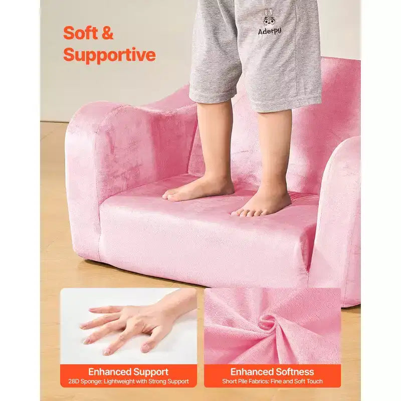 VEVOR Canapé 2-en-1 pour enfants, canapé doux pliable pour tout-petits avec accoudoirs, en éponge 28D et poil court, chaise longue convertible pour tout-petits, M, Rose