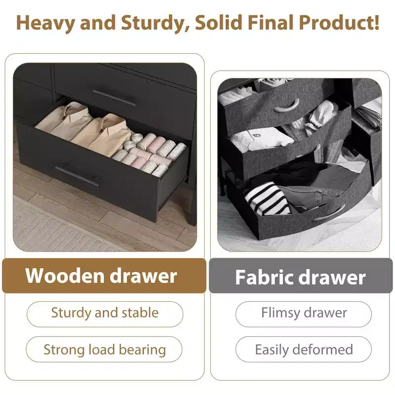 Commode 6 tiroirs Garvee pour chambre à coucher, tiroir de 52 pouces de large avec grand espace de rangement, commode de rangement autoportante en bois pour chambre à coucher
