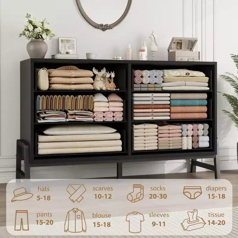 Commode 6 tiroirs Garvee pour chambre à coucher, tiroir de 52 pouces de large avec grand espace de rangement, commode de rangement autoportante en bois pour chambre à coucher