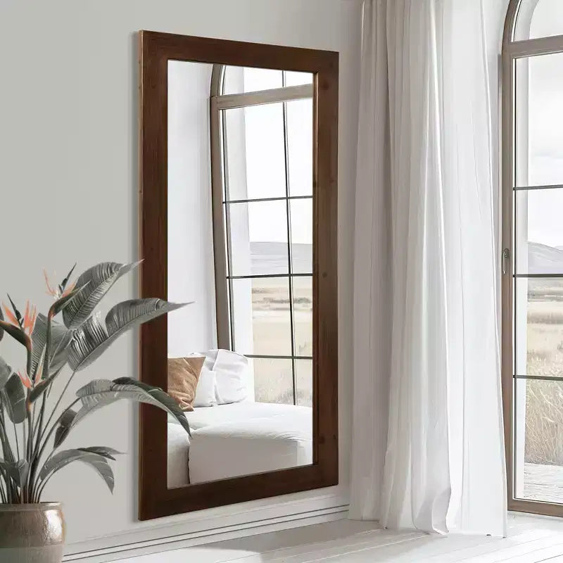 Miroir pleine longueur MAYEERTY en bois massif, bord droit, angle droit, arche noire 71x35x1in sans support