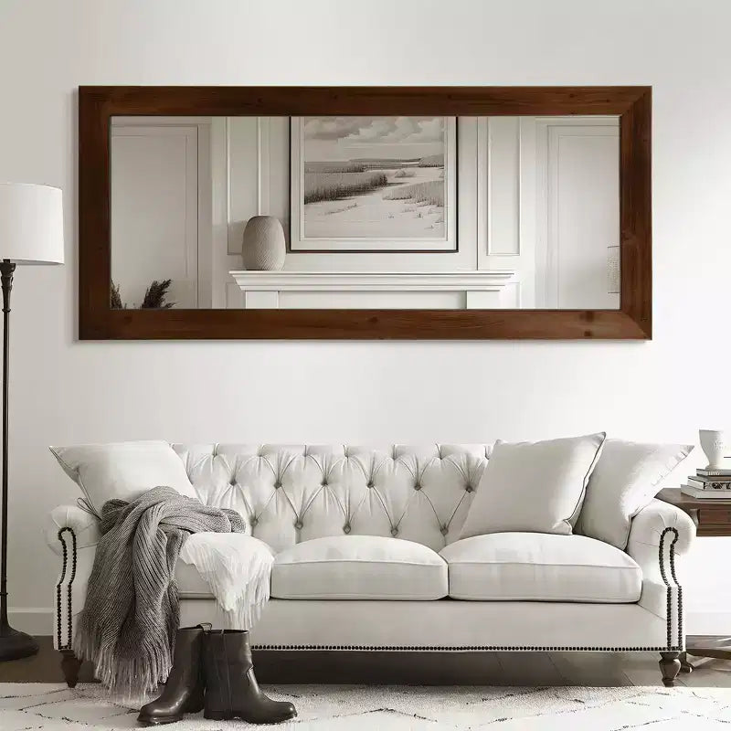 Miroir pleine longueur MAYEERTY en bois massif, bord droit, angle droit, arche noire 71x35x1in sans support