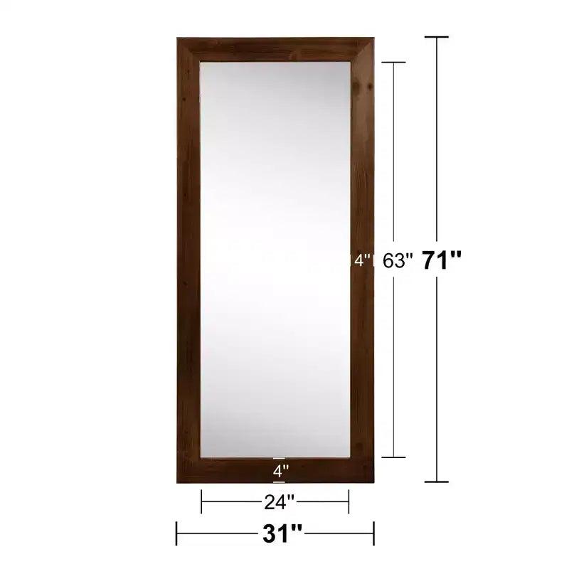 Miroir pleine longueur MAYEERTY en bois massif, bord droit, angle droit, arche noire 71x35x1in sans support