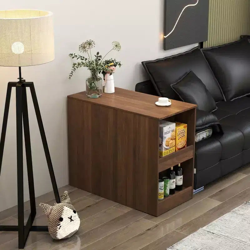 Bureau extensible GDFStudio Seryn en bois rustique avec tiroirs et étagères ouvertes