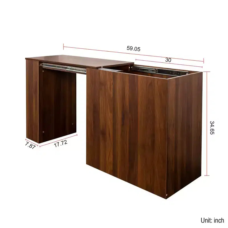 Bureau extensible GDFStudio Seryn en bois rustique avec tiroirs et étagères ouvertes