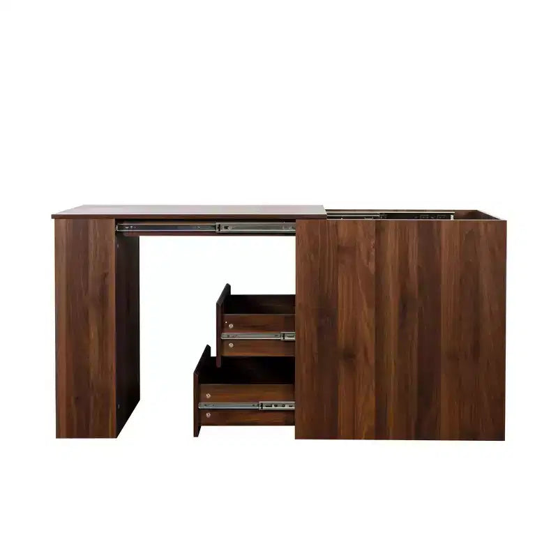 Bureau extensible GDFStudio Seryn en bois rustique avec tiroirs et étagères ouvertes