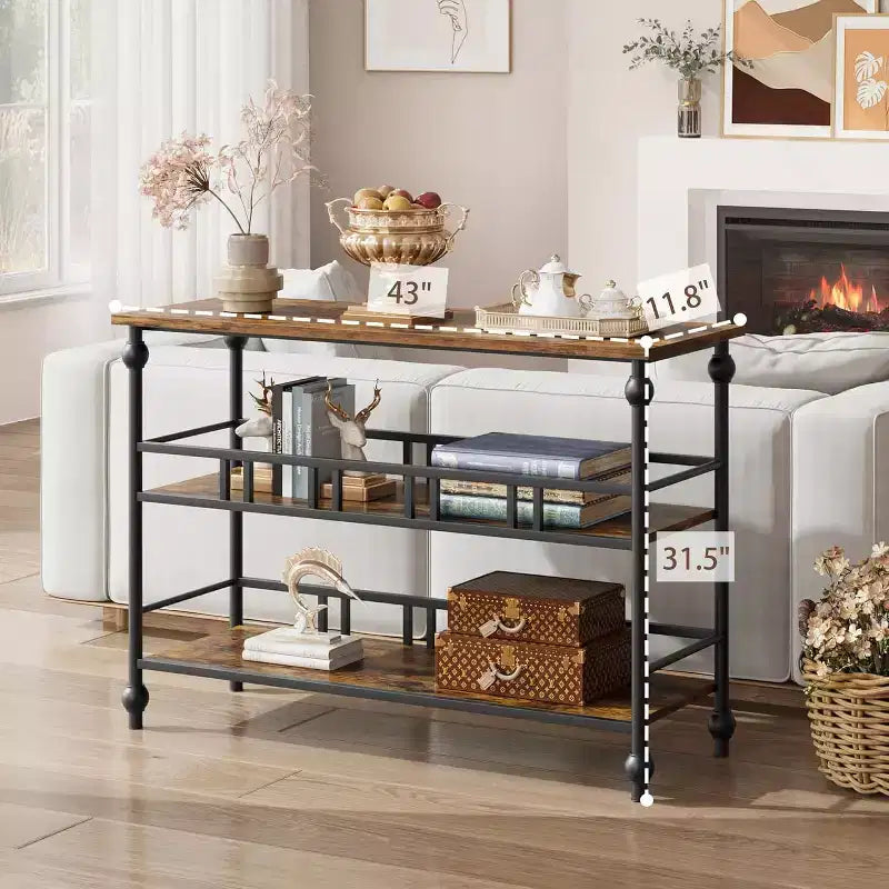 COZONY 43 Table console d'entrée de ferme avec 3 niveaux de rangement ouvert, table de canapé étroite pour couloir salon
